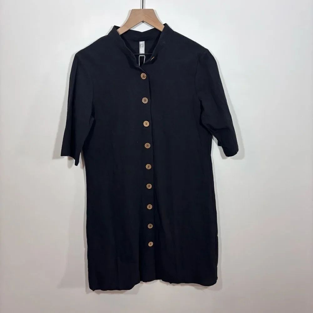 NORACORA wood button front cotton short sleeve dress NEW medium